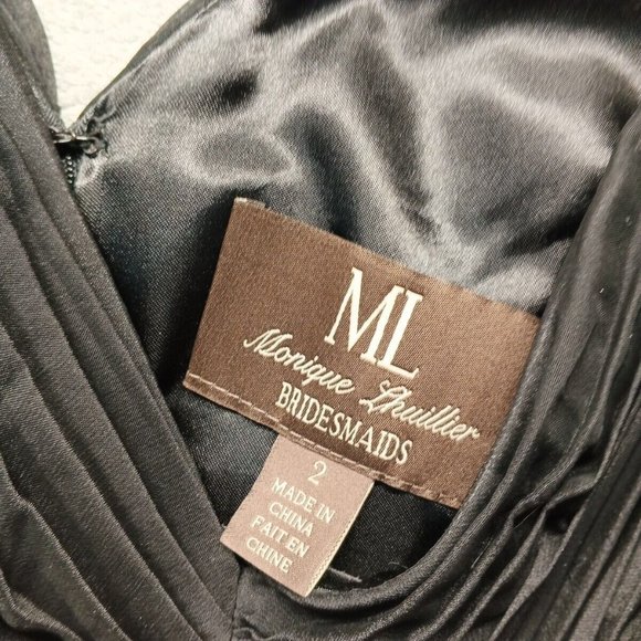 MONIQUE LHULLIER BRIDESMAIDS Women Pleated Dress Knee Length Black Size 2 - Picture 8 of 12